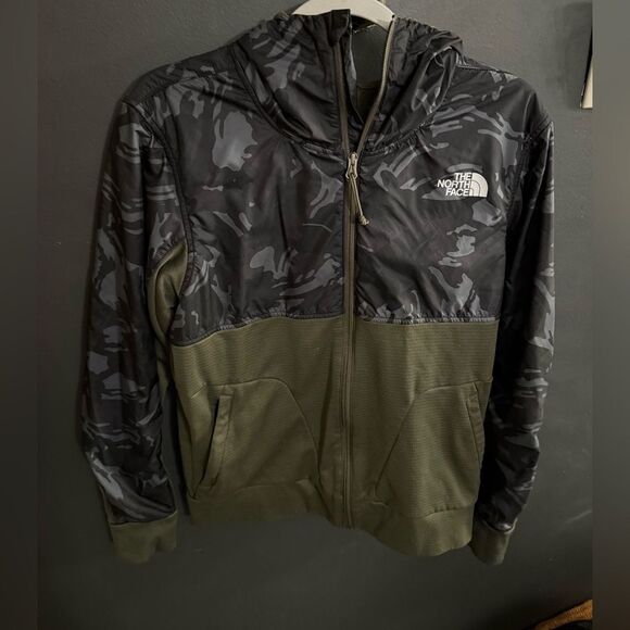 The Northface Full Zip Down Hooded Jacket Men's Size Small Green Black Multi - Picture 2 of 9